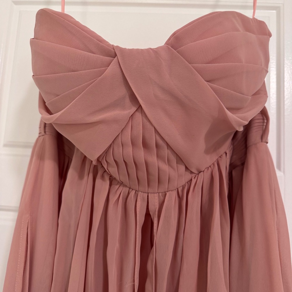 Birdy Grey Pink Strapless Pleated Chiffon Maxi Bridesmaid Dress Womens‎ Medium